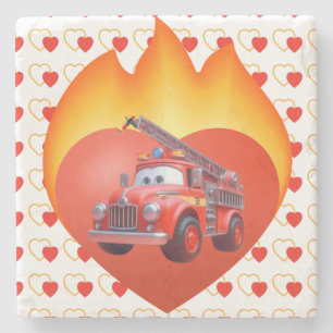 Dessous-de-verre En Pierre Camion de pompiers mignon pour la Saint-Valentin