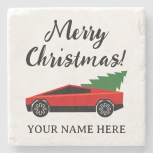 Dessous-de-verre En Pierre Camionnette Tesla transportant un sapin de Noël