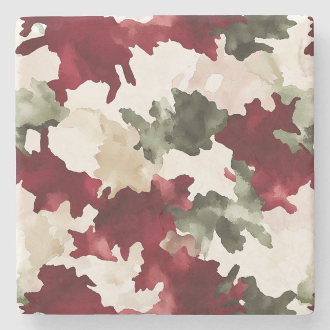 Dessous-de-verre En Pierre Camouflage Crème Rouge Vert (Devant)