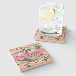 Dessous-de-verre En Pierre Camouflage Rose et Vert Personnalisez Votre nom