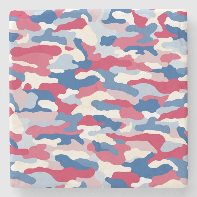 Dessous-de-verre En Pierre Camouflage rouge blanc et bleu (Devant)