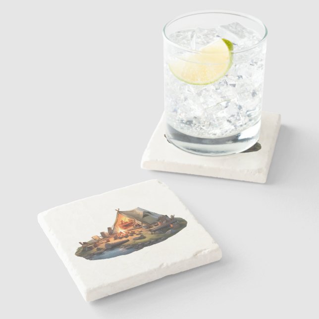 Dessous-de-verre En Pierre Camping Avec Des Amoureux (Côté)