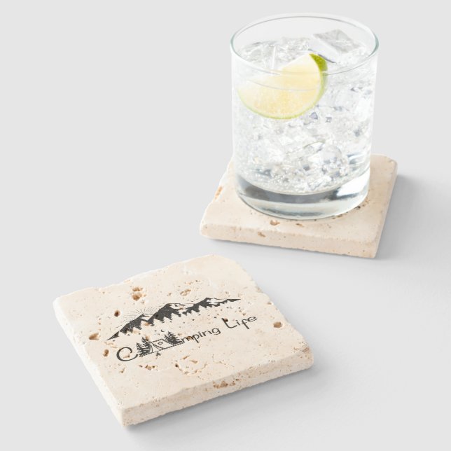 Dessous-de-verre En Pierre Camping Scene  (Côté)