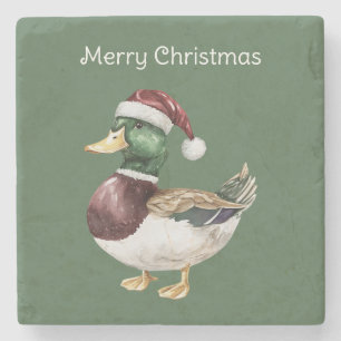 Dessous-de-verre En Pierre Canard vert chapeau de Père Noël Noël