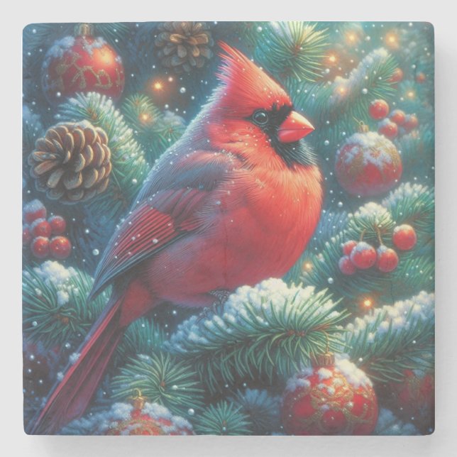 Dessous-de-verre En Pierre Cardinal de Noël/hiver (Devant)