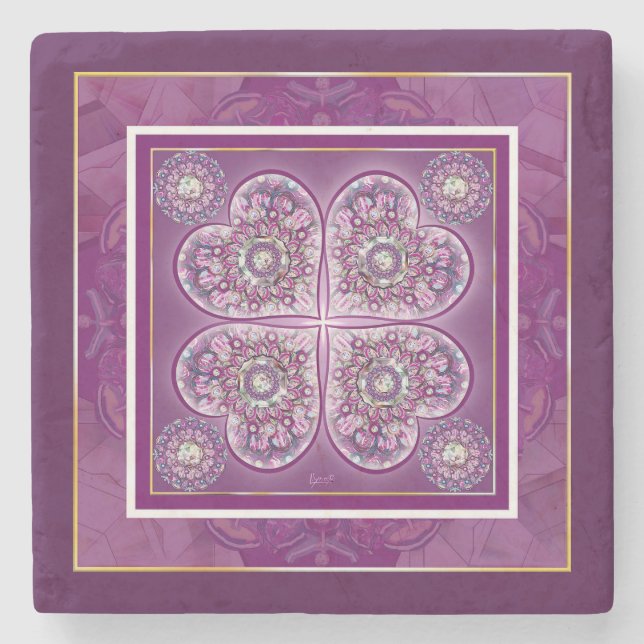 Dessous-de-verre En Pierre Cardinal rouge Rosace (Devant)