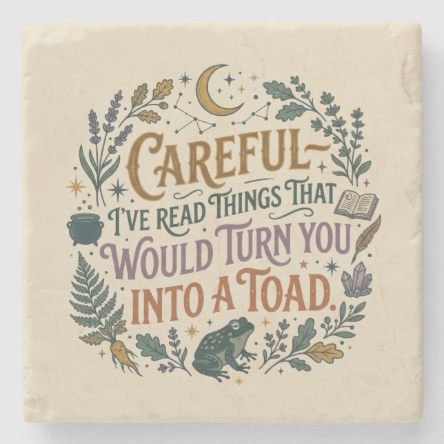 Dessous-de-verre En Pierre Careful I've Read Things Funny Book Witch Quote  (Devant)