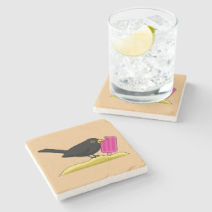 Dessous-de-verre En Pierre Caricature Blackbird Manger Une Crème De Glace