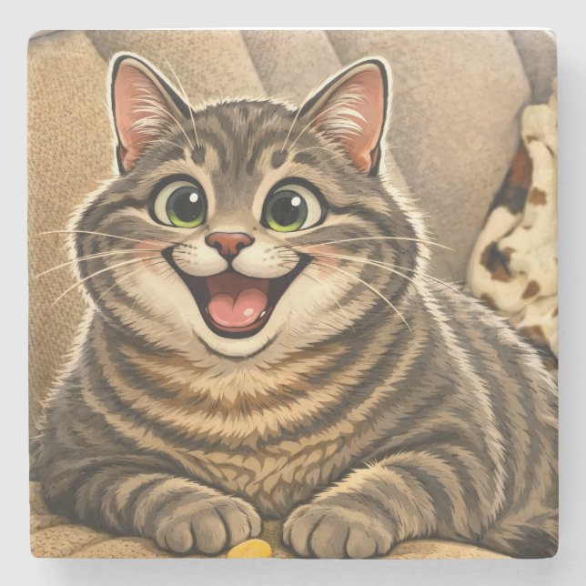 Dessous-de-verre En Pierre Caricature de chat  (Devant)