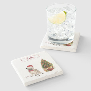 Dessous-de-verre En Pierre Carlin drôle Chien de Noël avec arbre
