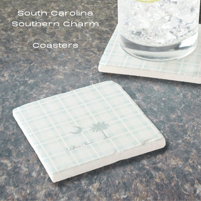 Dessous-de-verre En Pierre Caroline du Sud avec lune et palme sur mesure (South Carolina Southern Charm Stone Coasters. Protect your tables and add a touch of the south!)