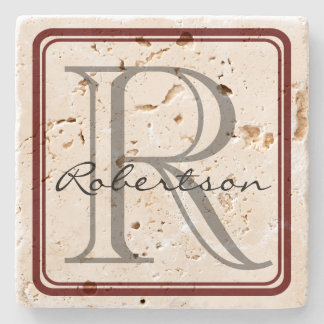 Dessous-de-verre En Pierre Carré rouge de Monogramme
