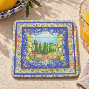Dessous-de-verre En Pierre Carreau de majolique bleu italien d'été Citron