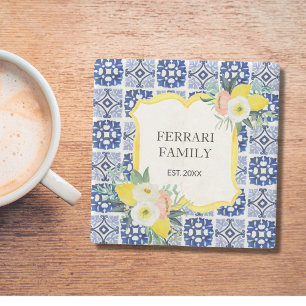 Dessous-de-verre En Pierre Carreaux Motif Italien Méditerranéen Citron