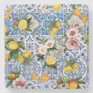 Dessous-de-verre En Pierre Carrelage de style sicilien avec fleurs et citron