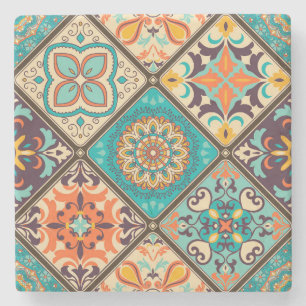 Dessous-de-verre En Pierre Carrelage en patchwork coloré : Motifs islamiques.