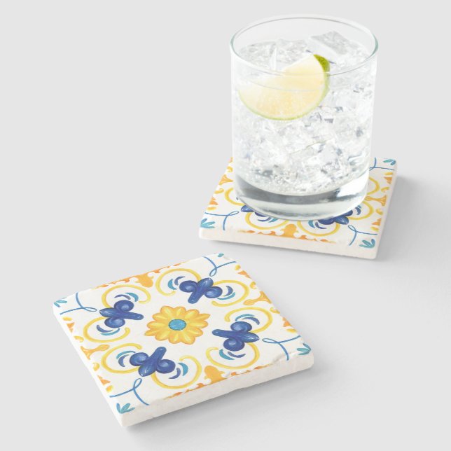 Dessous-de-verre En Pierre Carrelage méditerranéen, majolica, style sicilien (Côté)