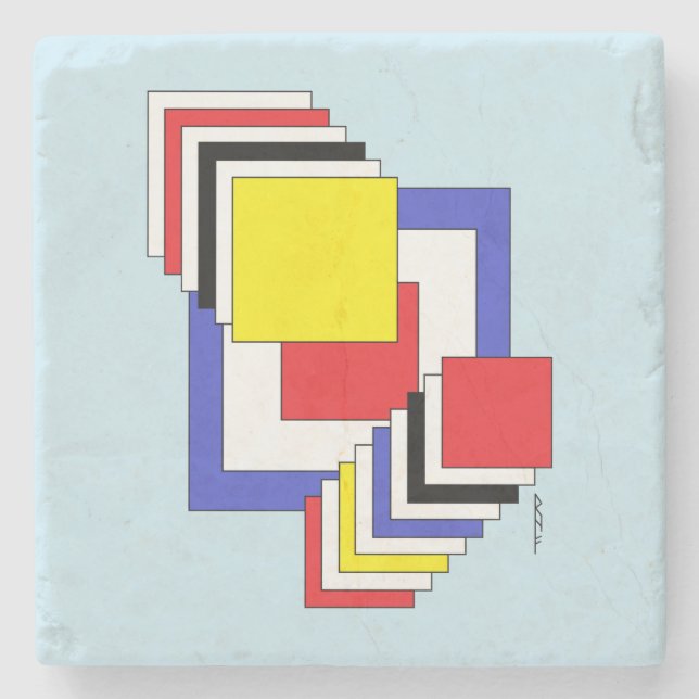 Dessous-de-verre En Pierre Carrés Abstraits (Devant)