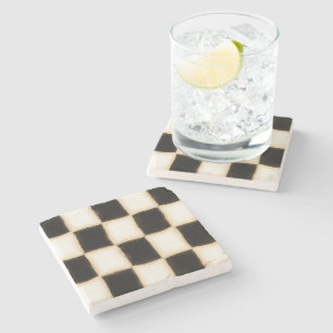 Dessous-de-verre En Pierre Carrés Pailletés Noir Crème Or