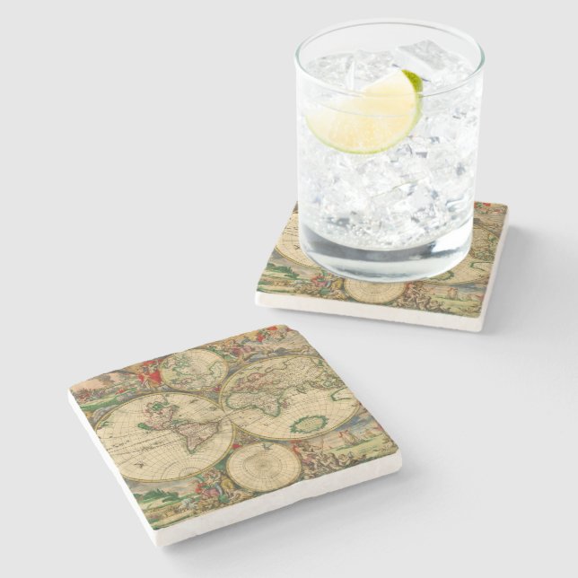 Dessous-de-verre En Pierre Carte ancienne du monde (Côté)
