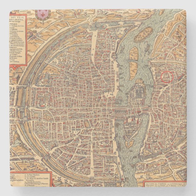 Dessous-de-verre En Pierre Carte antique primitive de Paris France (Devant)
