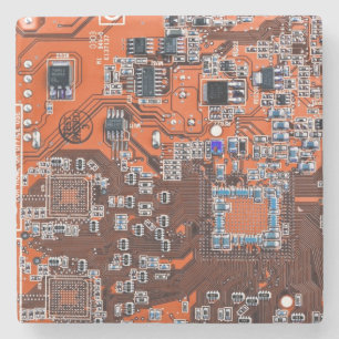 Dessous-de-verre En Pierre Carte de circuit Geek d'ordinateur Orange