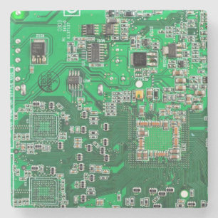 Dessous-de-verre En Pierre Carte de circuit Geek d'ordinateur vert
