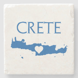 Dessous-de-verre En Pierre Carte de Crète avec Bleu de Coeur et Blanc