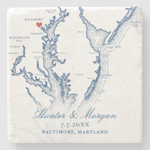 Dessous-de-verre En Pierre Carte de la baie de Chesapeake à Baltimore MD Mari