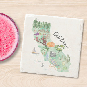 Dessous-de-verre En Pierre Carte de l'État de Californie en aquarelle