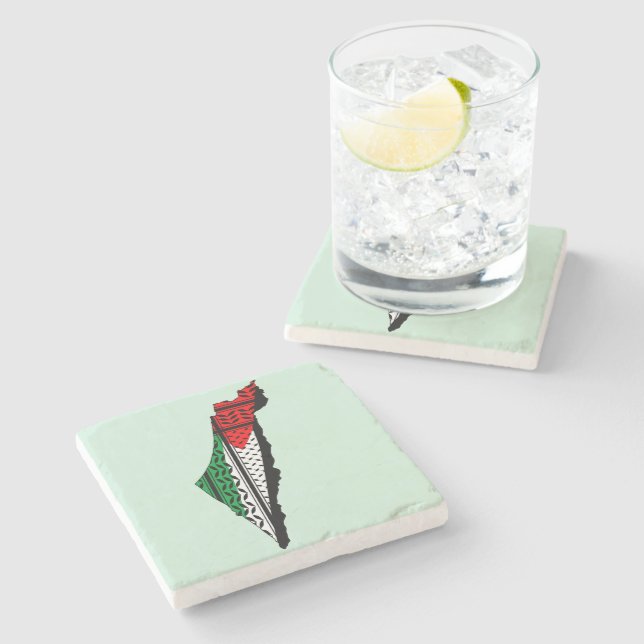 Dessous-de-verre En Pierre Carte de Palestine avec drapeau et Motif Keffiyeg (Côté)