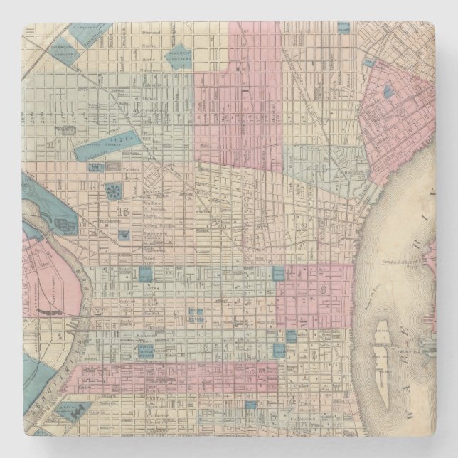 Dessous-de-verre En Pierre Carte de Philadelphie, Pennsylvanie (Devant)