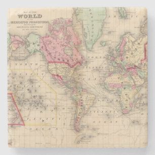 Dessous-de-verre En Pierre Carte de proj de Mercator du monde par Mitchell
