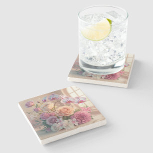 Dessous-de-verre En Pierre Carte de voeux Fleurs de Printemps 3D avec Roses