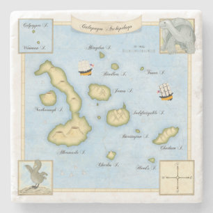Dessous-de-verre En Pierre Carte des îles Galapagos avec cadre d'ornement