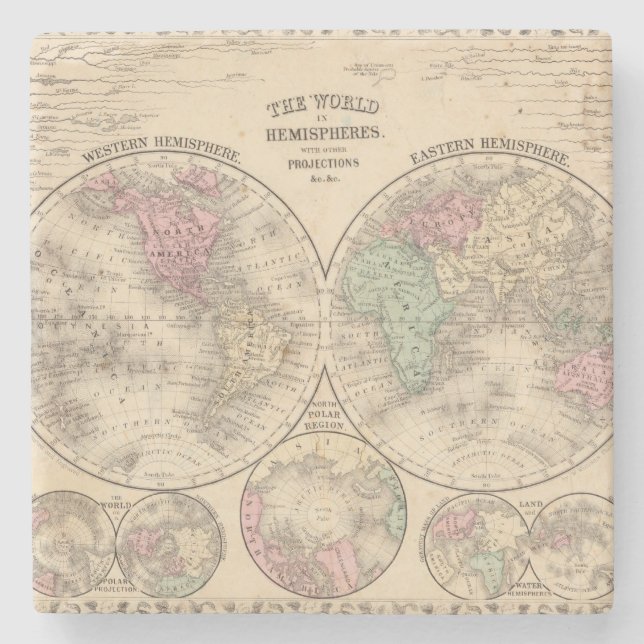 Dessous-de-verre En Pierre Carte d'hémisphères du monde par Mitchell (Devant)