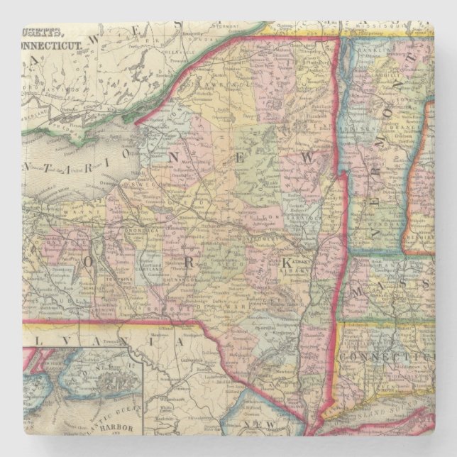 Dessous-de-verre En Pierre Carte du comté des états de New York (Devant)