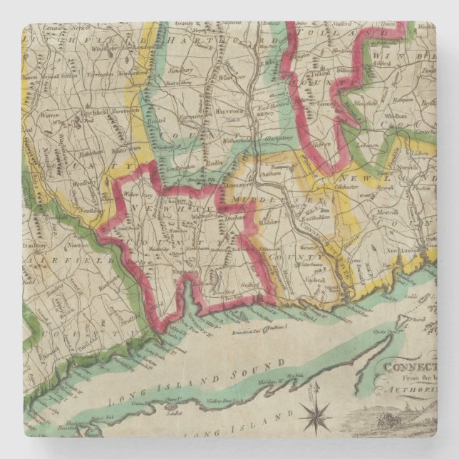 Dessous-de-verre En Pierre Carte du Connecticut (Devant)