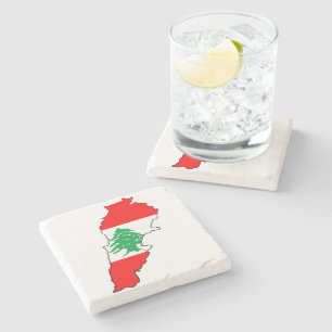 Dessous-de-verre En Pierre Carte du Liban avec aimant en pierre de drapeau