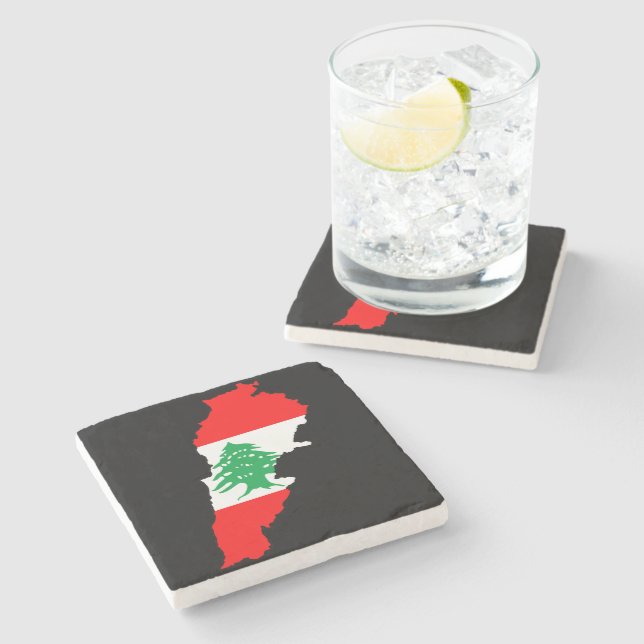 Dessous-de-verre En Pierre Carte du Liban avec drapeau (Côté)