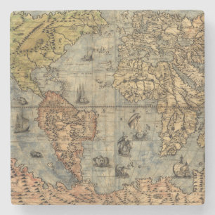 Dessous-de-verre En Pierre Carte du monde Forlani Antiquev 1565 Renaissance