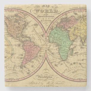 Dessous-de-verre En Pierre Carte du monde sur la projection globulaire 2