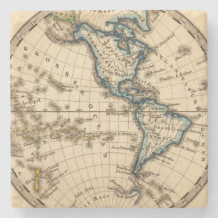 Dessous-de-verre En Pierre Carte gravée d'hémisphère de l'ouest