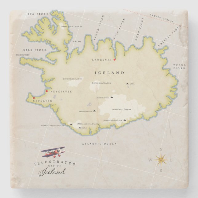 Dessous-de-verre En Pierre Carte illustrée de l'Islande (Devant)