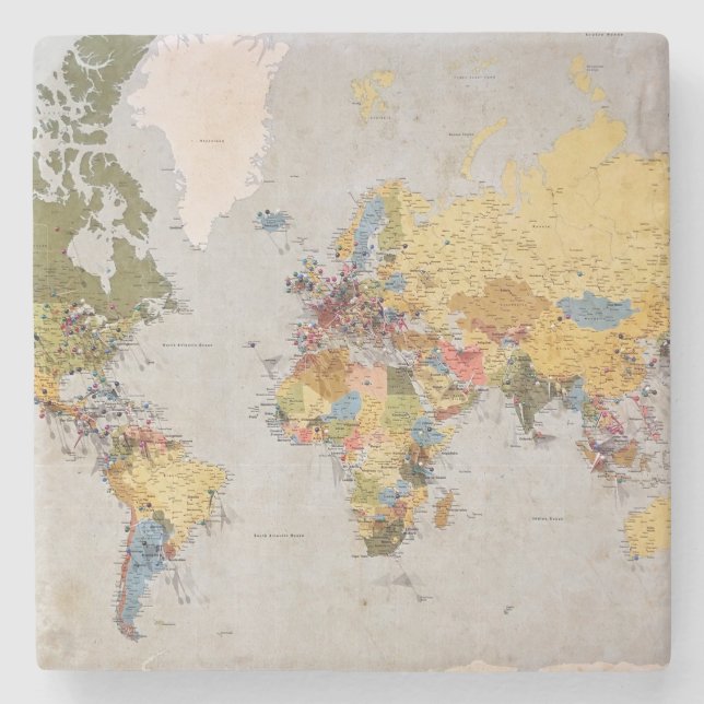 Dessous-de-verre En Pierre carte mondiale (Devant)