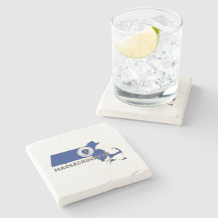 Dessous-de-verre En Pierre Carte Silhouette du Massachusetts Drapeau d'État e