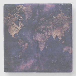 Dessous-de-verre En Pierre Carte vintage du monde céleste pourpre (9)