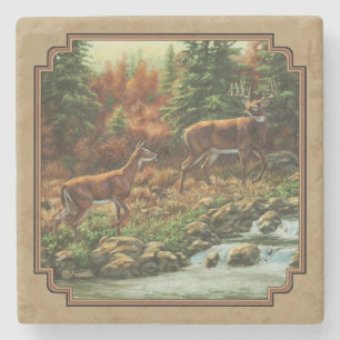 Dessous-de-verre En Pierre Cascade de cerfs et de ruisseaux Tan