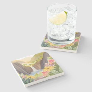 Dessous-de-verre En Pierre Cascade tropicale   Paysage aquarelle floral