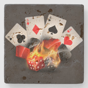 Dessous-de-verre En Pierre Casino Flame Poker Noir